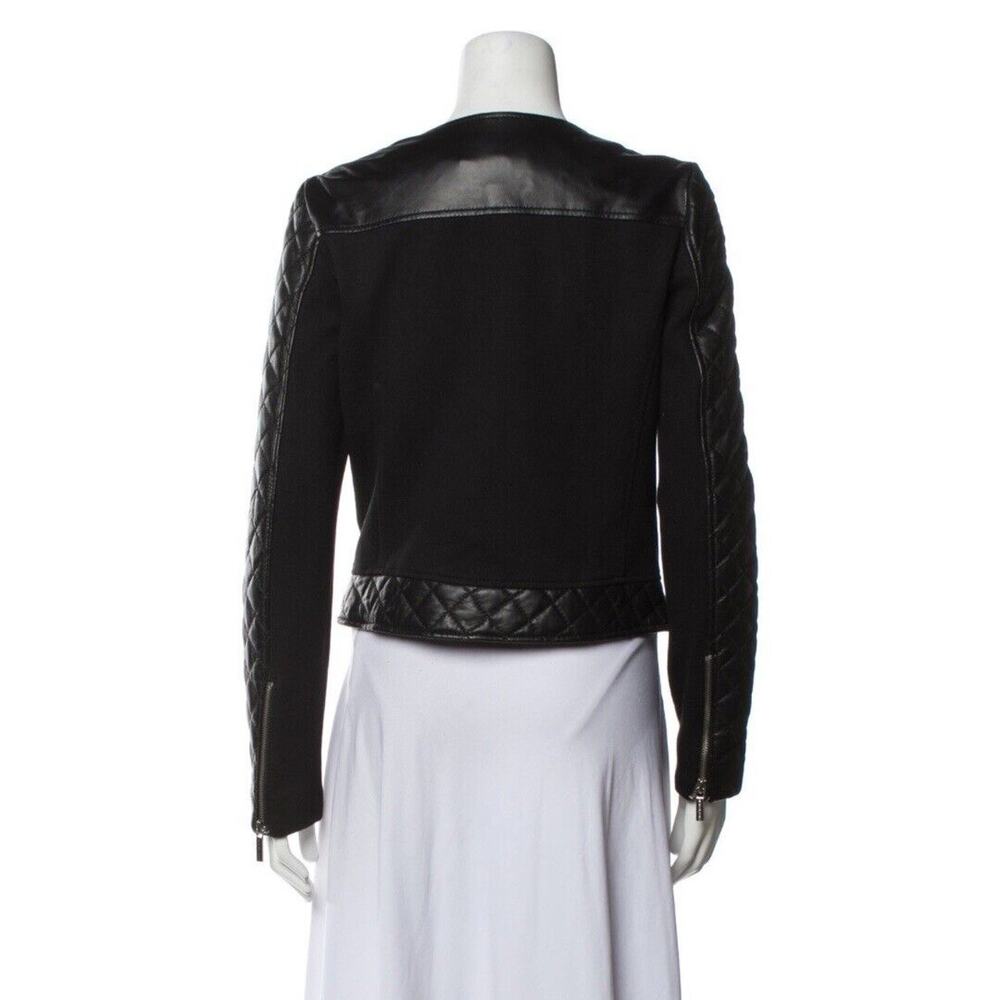 Michael Kors Lamb Leather Biker Jacket Small Black Zip Front Pockets Quilted - Picture 3 of 10